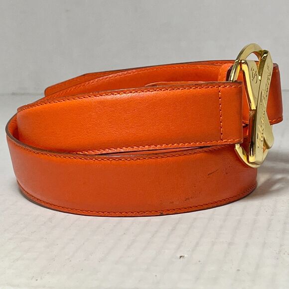 Vintage Paloma Picasso Italian Leather Womens Belt Size S M 30 70\'s Orange Gold main image 9